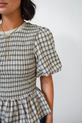 Plaid Intentions Smocked Peplum Top