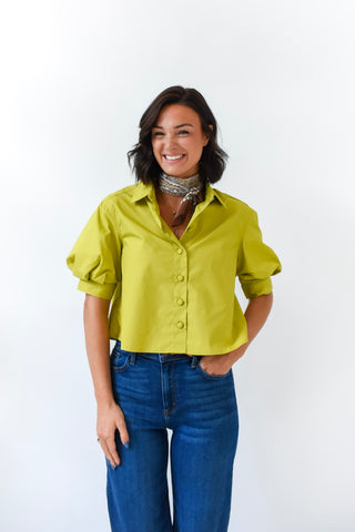 Karlie Poplin Puff Sleeve Top