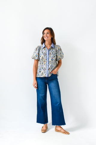 Bloom and Button Floral Button Up Top