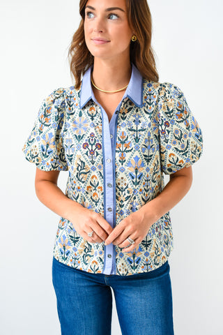 Bloom and Button Floral Button Up Top