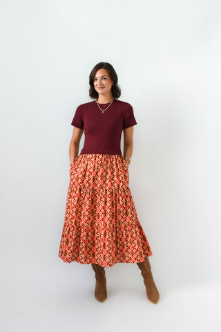 Maroon Swoon Floral Midi Dress