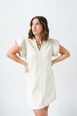 Suede And Simple Flutter Sleeve Dress