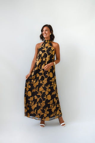 Gold Digger Floral Halter Maxi Dress