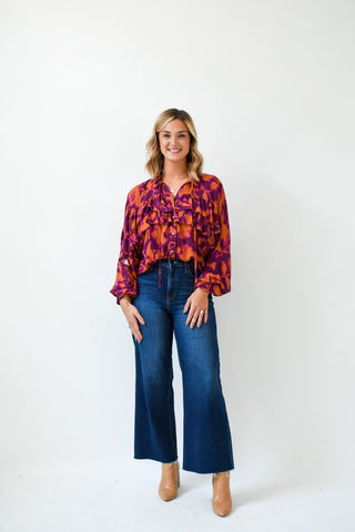 Fall In Floral Printed Ruffle Top
