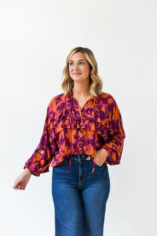 Fall In Floral Printed Ruffle Top