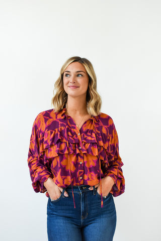 Fall In Floral Printed Ruffle Top