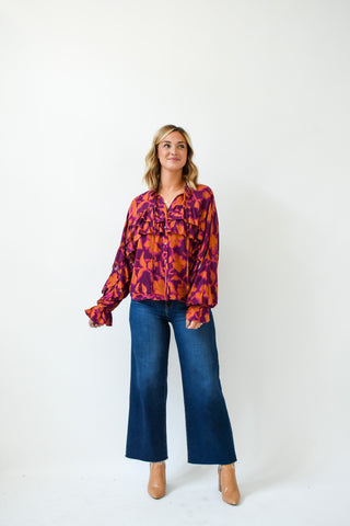 Fall In Floral Printed Ruffle Top