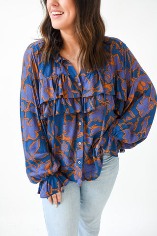 Fall In Floral Printed Ruffle Top