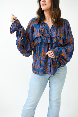 Fall In Floral Printed Ruffle Top