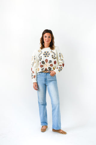 Fall In Bloom Floral Embroidered Sweater