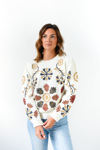 Fall In Bloom Floral Embroidered Sweater