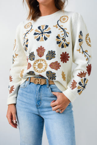 Fall In Bloom Floral Embroidered Sweater