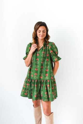 Olive Blooms Mini Dress