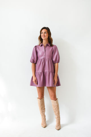 Karlie Solid Pleather Tiered Dress