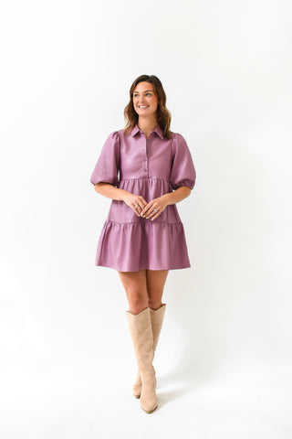 Karlie Solid Pleather Tiered Dress