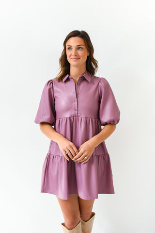 Karlie Solid Pleather Tiered Dress