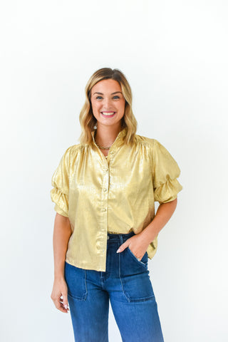 Golden Glimmer Button Up Top