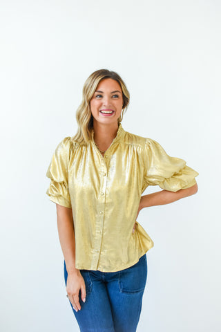 Golden Glimmer Button Up Top