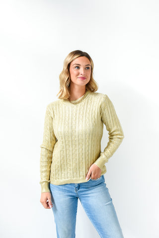 Golden Charm Cable Knit Sweater