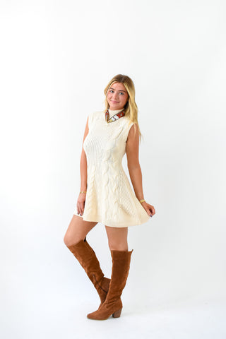 Cozy In Cream Sleeveless Sweater Dress