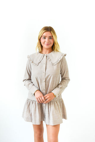 Structured In Stripes Oversized Collar Dress