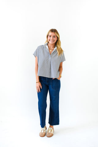 Karlie Stripe Poplin Collared Top