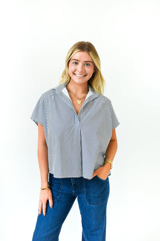 Karlie Stripe Poplin Collared Top