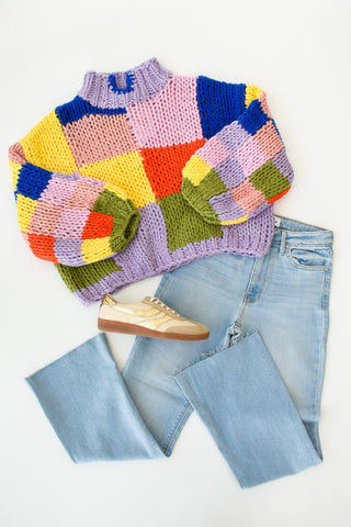 Karlie Color Block Crochet Sweater