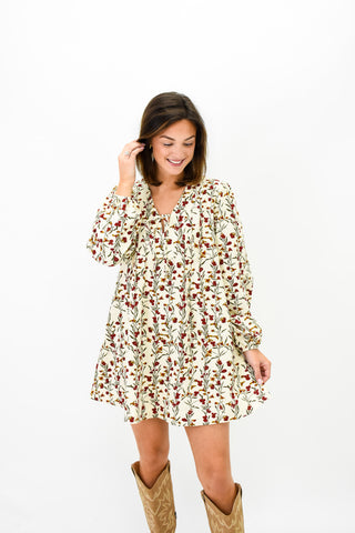 Cordially Yours Floral Corduroy Dress