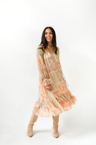 Karlie Paisley Chiffon Midi Dress