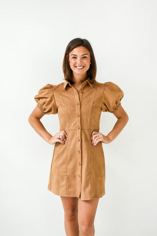 Puff And Proper Button Up Suede Dress