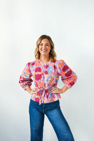 Bright Botanicals Button Up Top