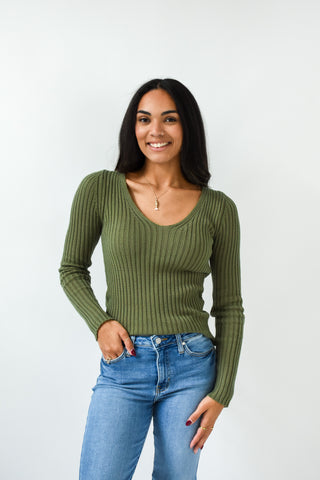 Ribbed Romance V-Neck Sweater