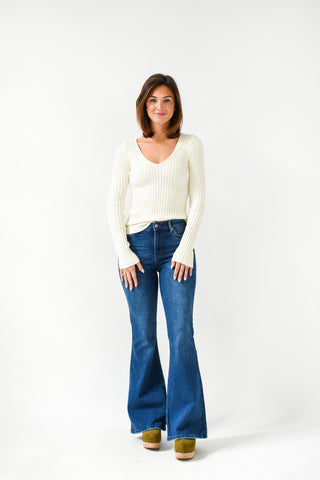 Ribbed Romance V-Neck Sweater