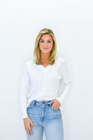 Up All White V-Neck Sweater