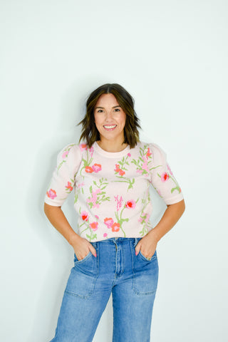Florally Yours Short Sleeve Sweater