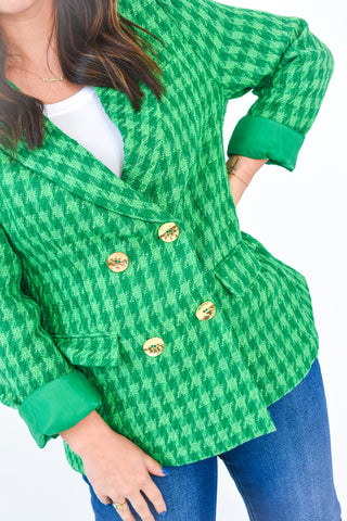 Tweed You Now Double Button Blazer