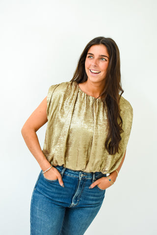 Golden Glimmer Gathered Top