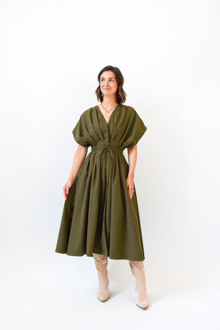All For Olive Tie Waist Midi Dress
