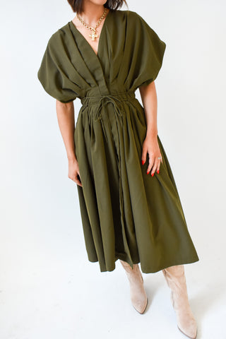 All For Olive Tie Waist Midi Dress