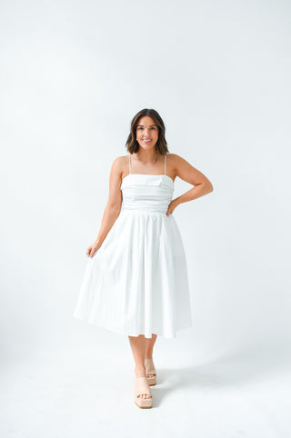 White Hot Shirring Midi Dress
