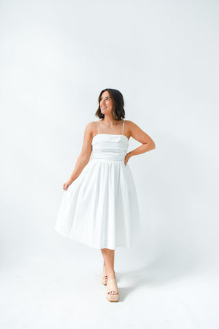 White Hot Shirring Midi Dress