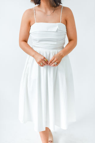 White Hot Shirring Midi Dress