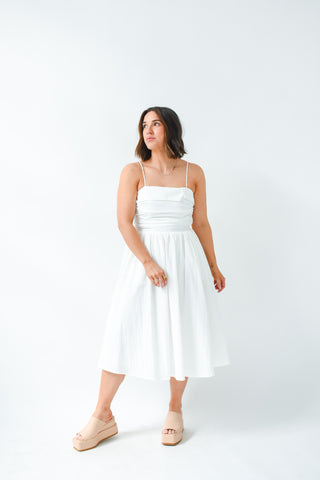 White Hot Shirring Midi Dress