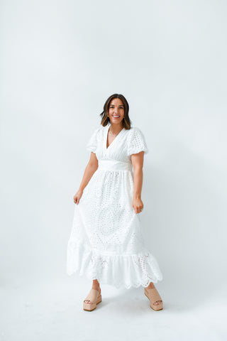 White Out Wonder Eyelet Midi Dress