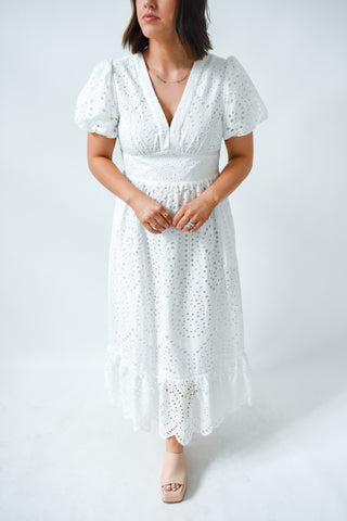 White Out Wonder Eyelet Midi Dress
