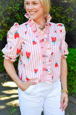 Fine Lines Striped Button Up Top