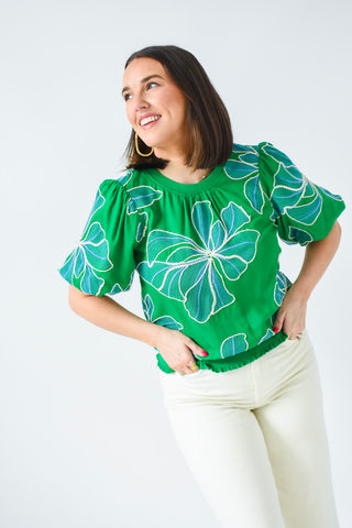 Blooming in Blue Floral Embroidered Top