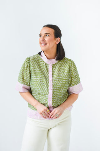 Pink and Planted Embroidered Top