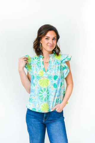 Key Lime Cutie Floral Top